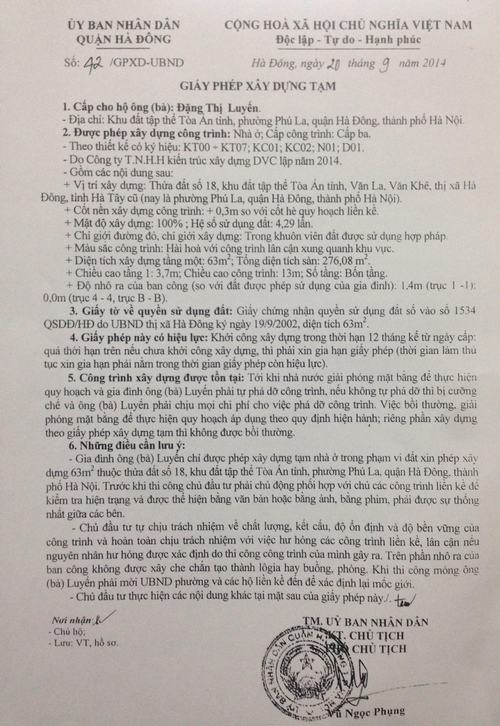 Giấy phép xây dựng tạm